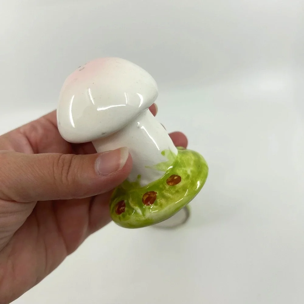 Vintage Mushroom Japan Ceramic Salt & Pepper Shakers Bug Whimsical Forest Decor